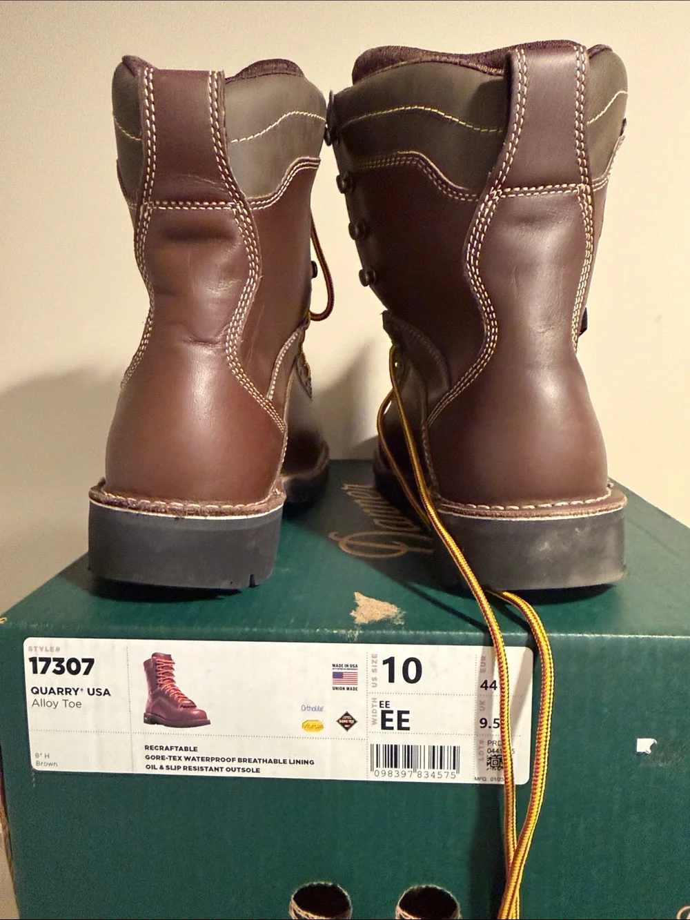 Danner Brown Work Boots with Yellow Laces